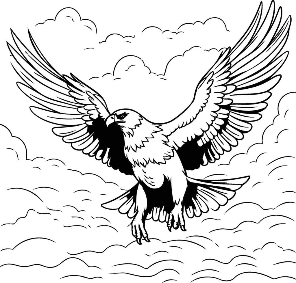 Eagle flying in the sky coloring pages vector