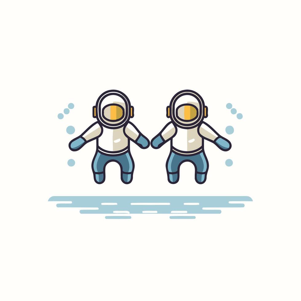 Two astronauts in space suits are floating in the air vector
