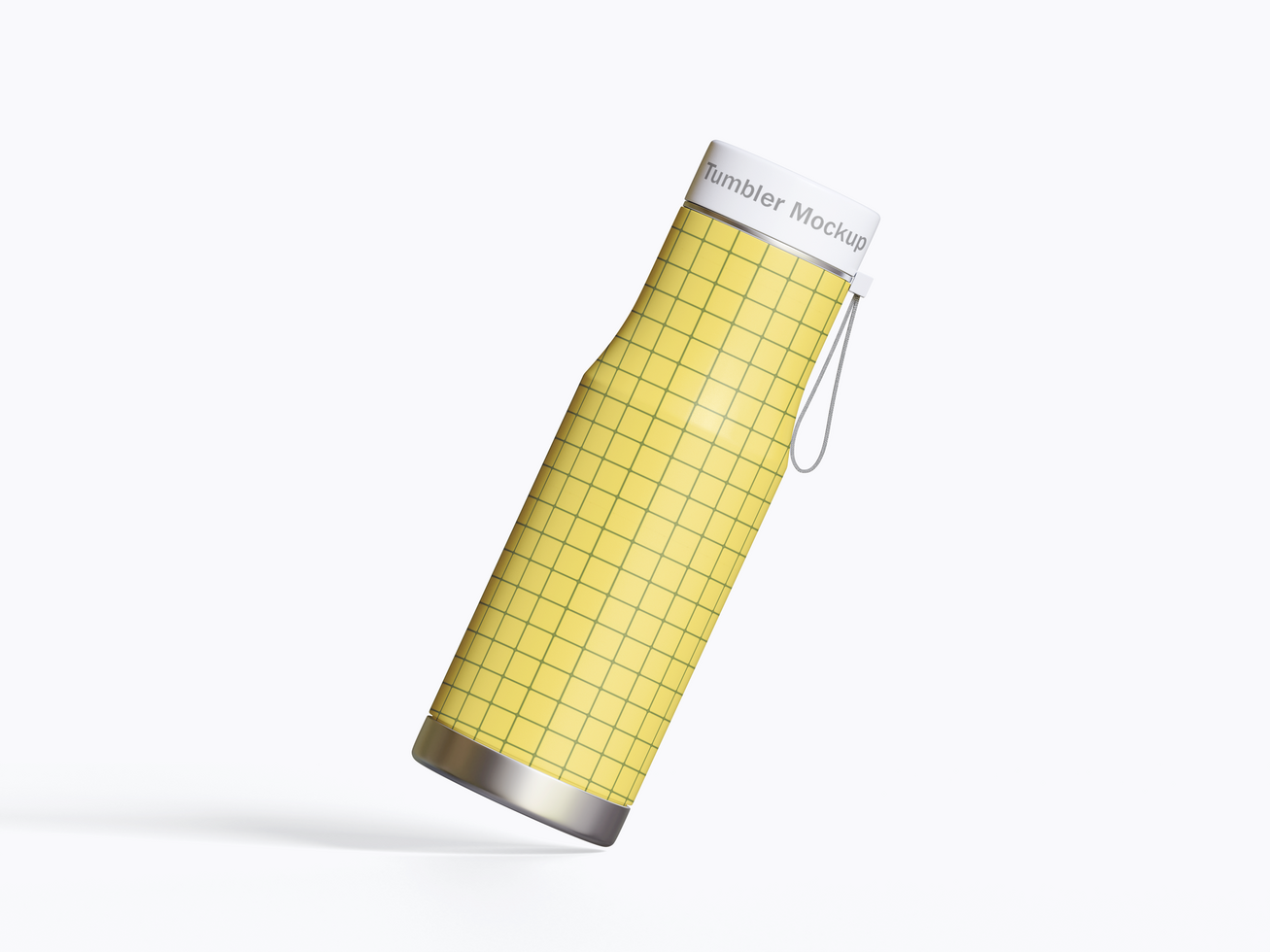 White thermal bottle levitating on a gray background with a shadow psd