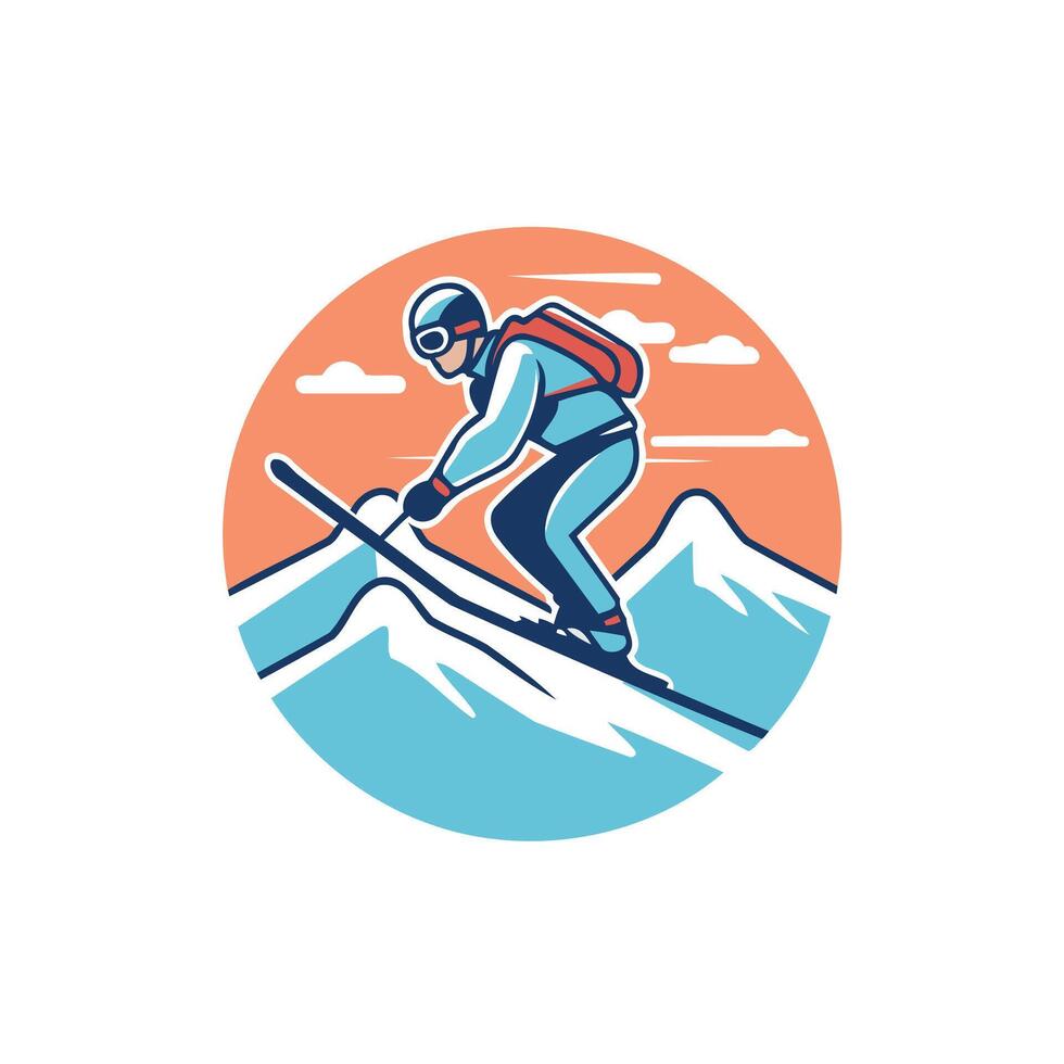 A man is skiing down a mountain vector