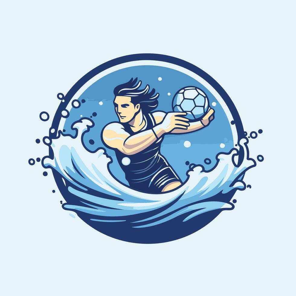 A soccer player in the water with a ball vector