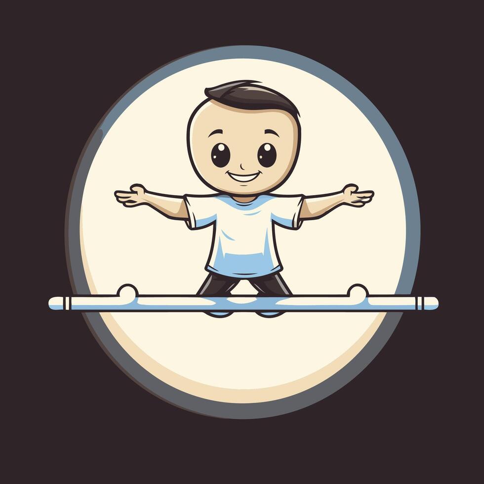 A cartoon boy on a balance beam vector