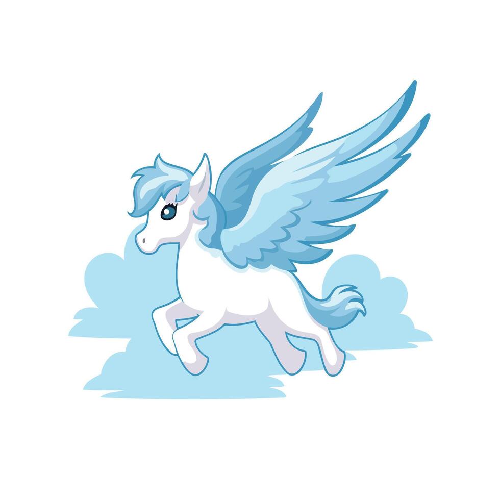 A cartoon blue horse with wings flying in the sky vector