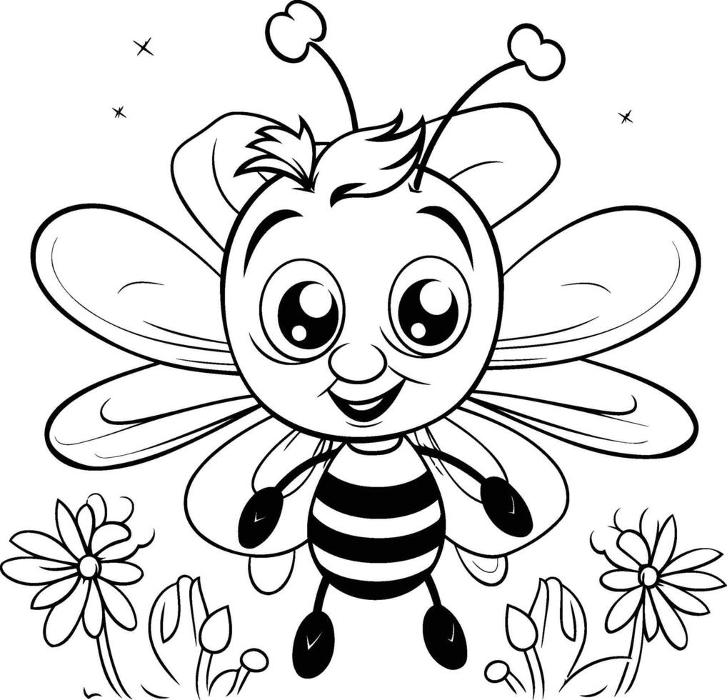 A cartoon bee coloring page vector