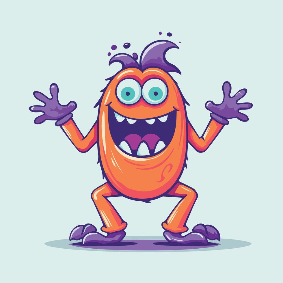Cartoon orange monster with big eyes and hands vector