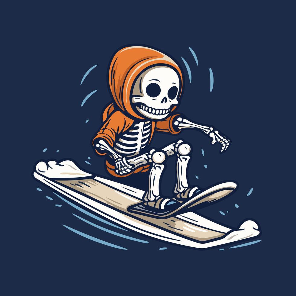 Skeleton riding a snowboard on a dark background vector
