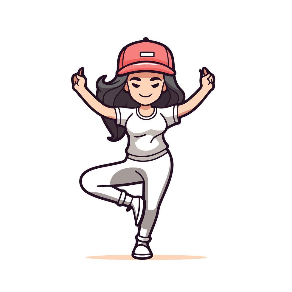 A cartoon girl in a baseball cap doing yoga vector