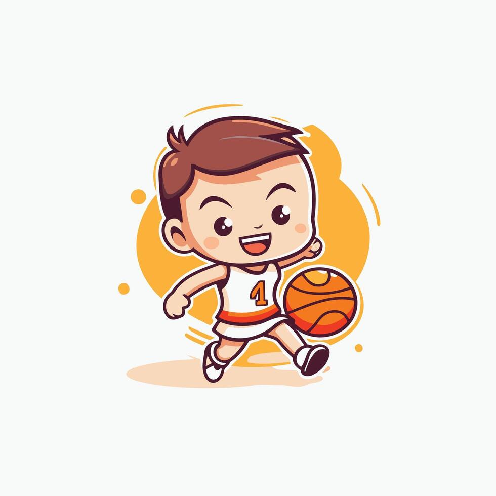 A cartoon boy playing basketball with a ball vector
