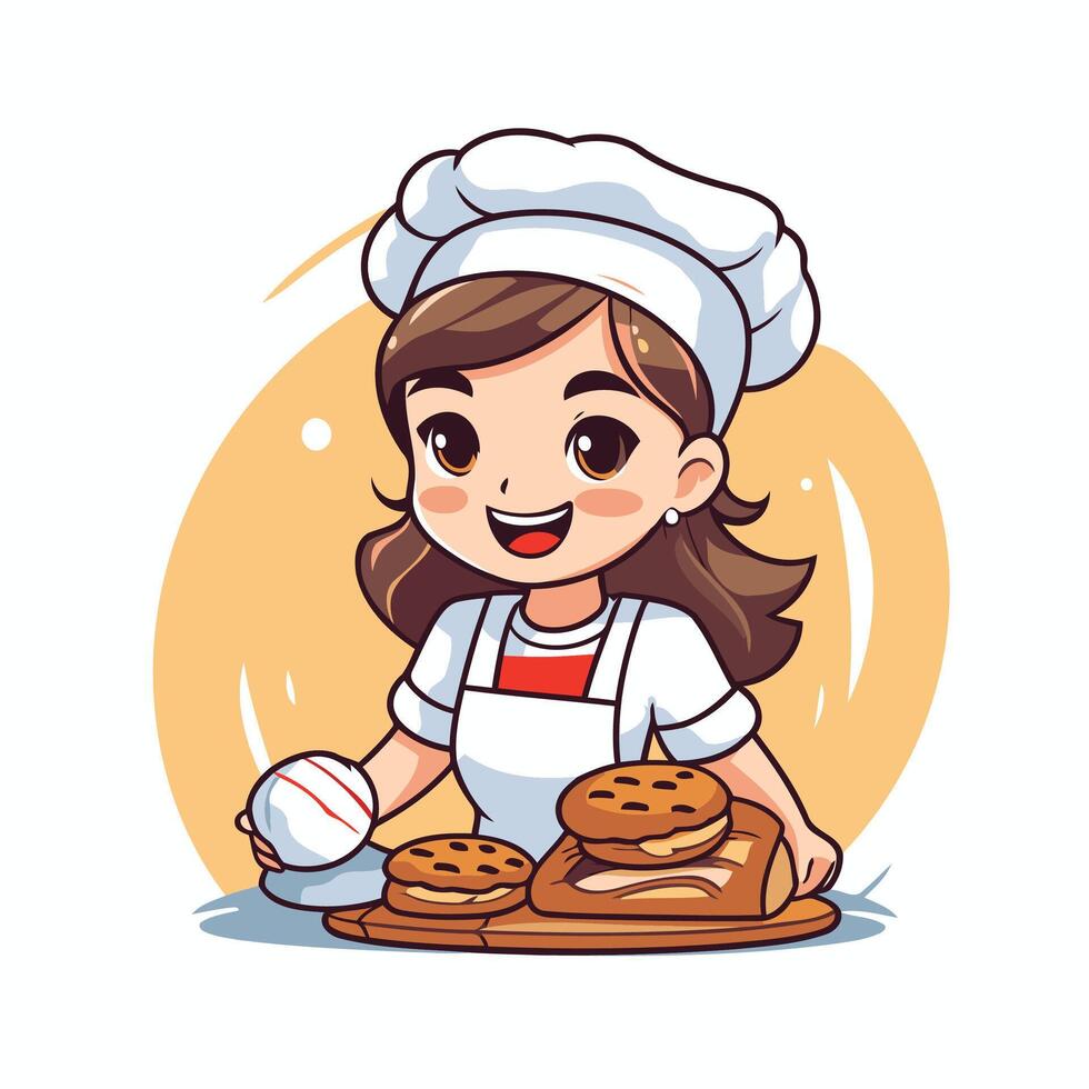 A cartoon girl in a chef hat holding a cookie vector
