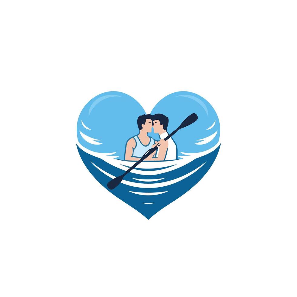 A couple is rowing in a boat with a heart shape vector