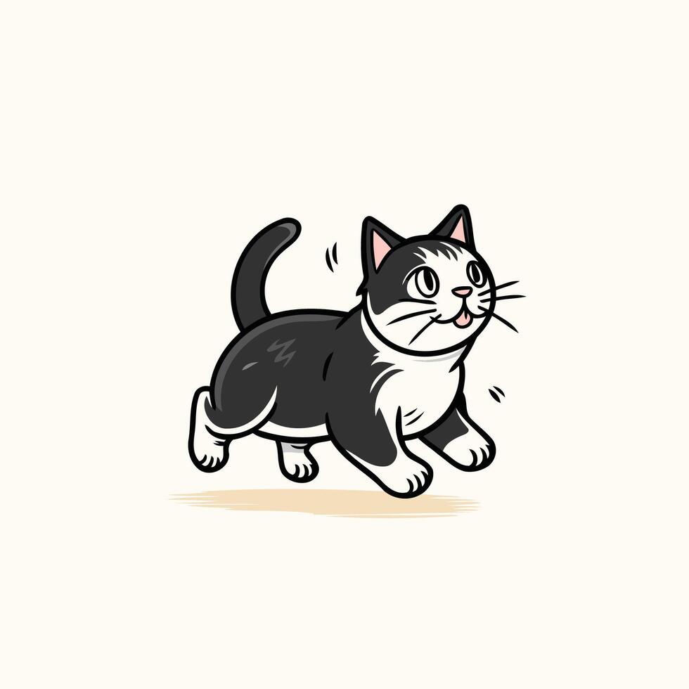 A black and white cat running on a white background vector