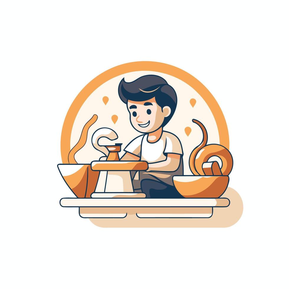 A man is making a bowl of rice vector