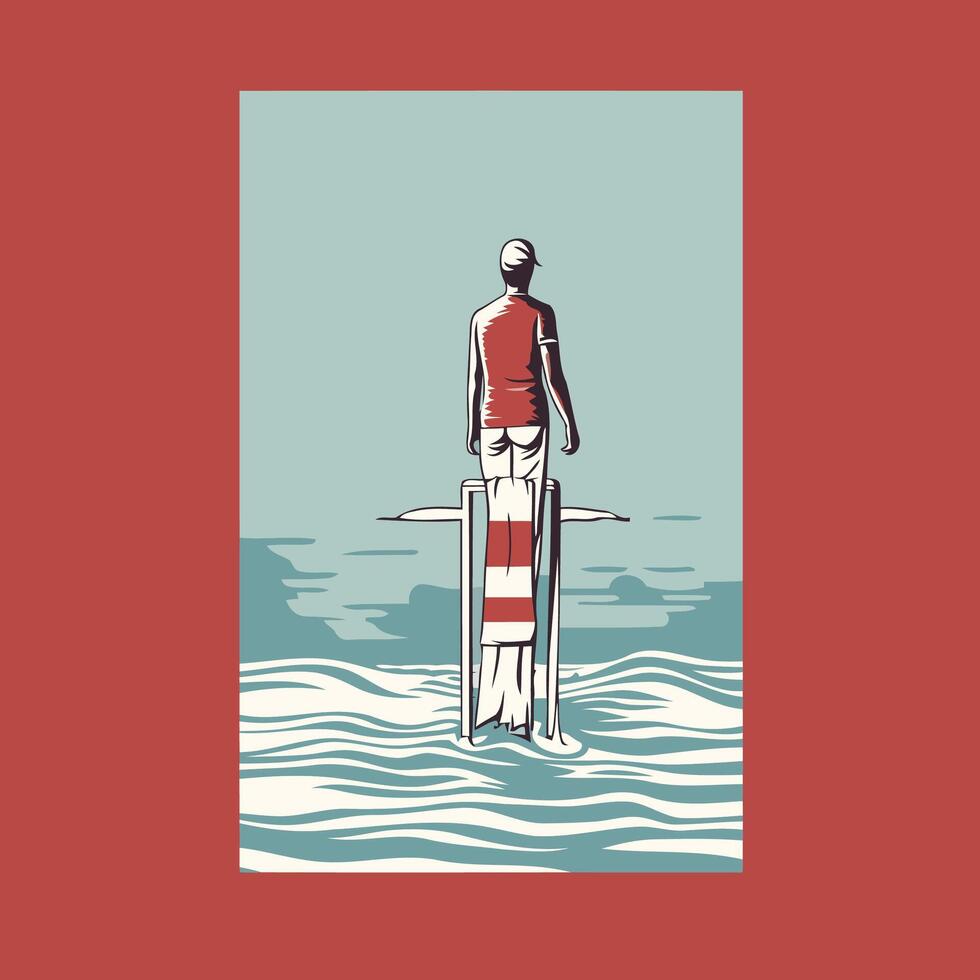 A poster of a man standing on a surfboard vector