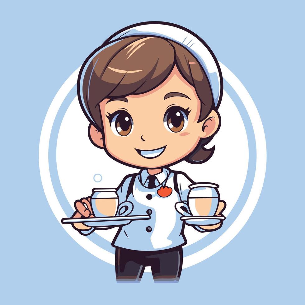 Cartoon character of a waitress holding a cup of coffee vector