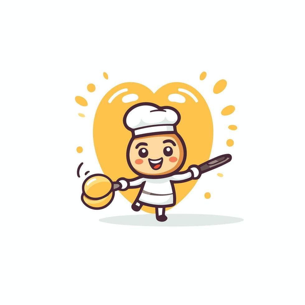 A cartoon chef holding a spatula and a heart vector