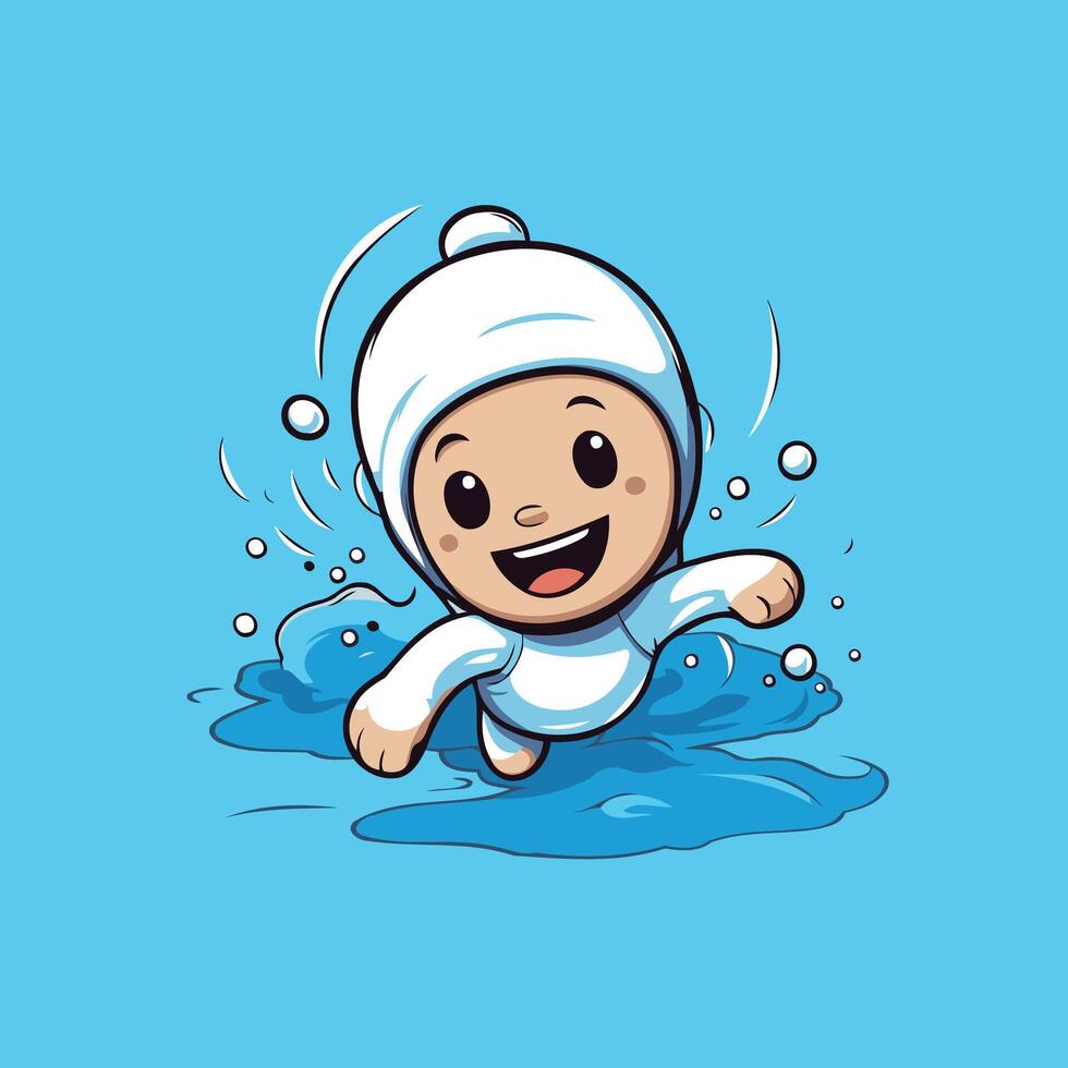 A cartoon baby swimming in the water vector
