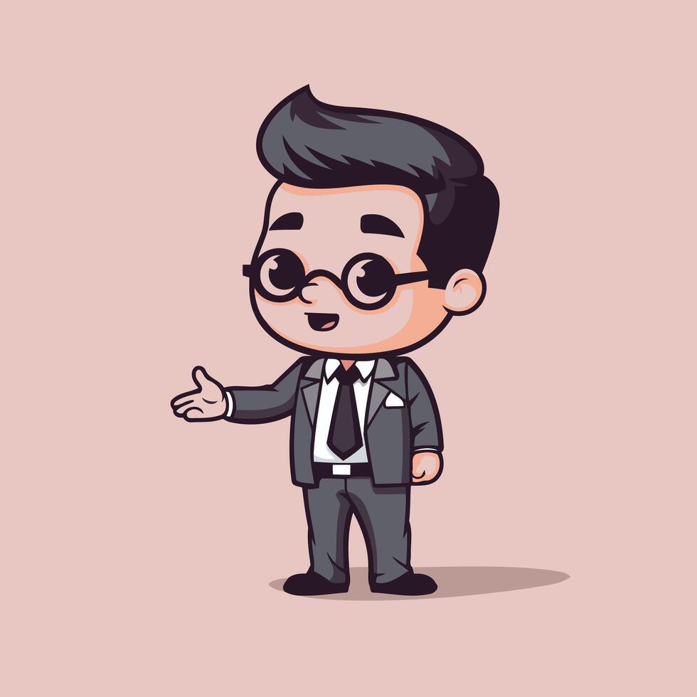 Cartoon business man in suit and glasses vector