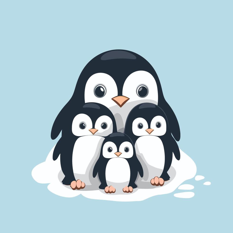 Penguin family with baby on blue background vector