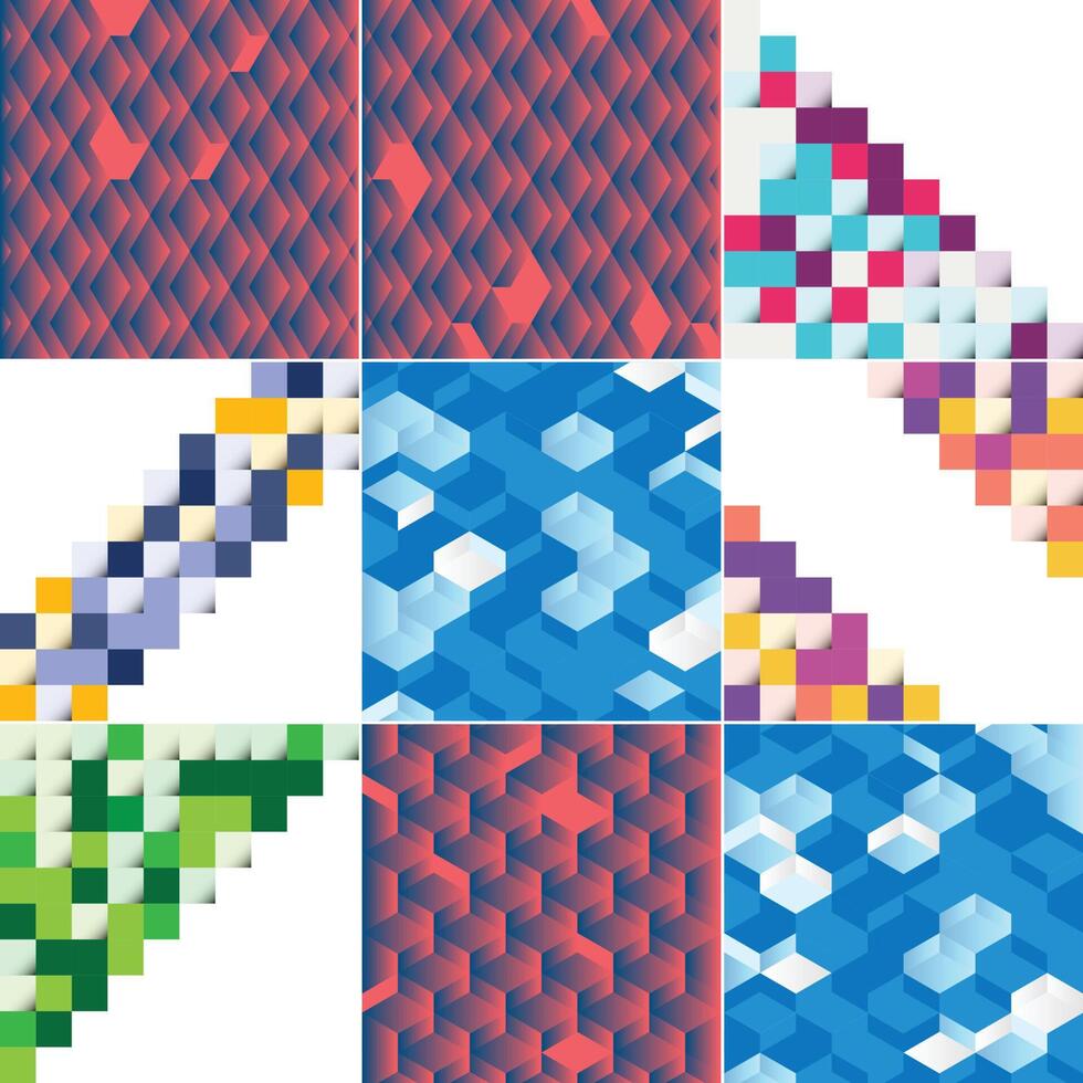 un conjunto de geométrico patrones con diferente colores vector