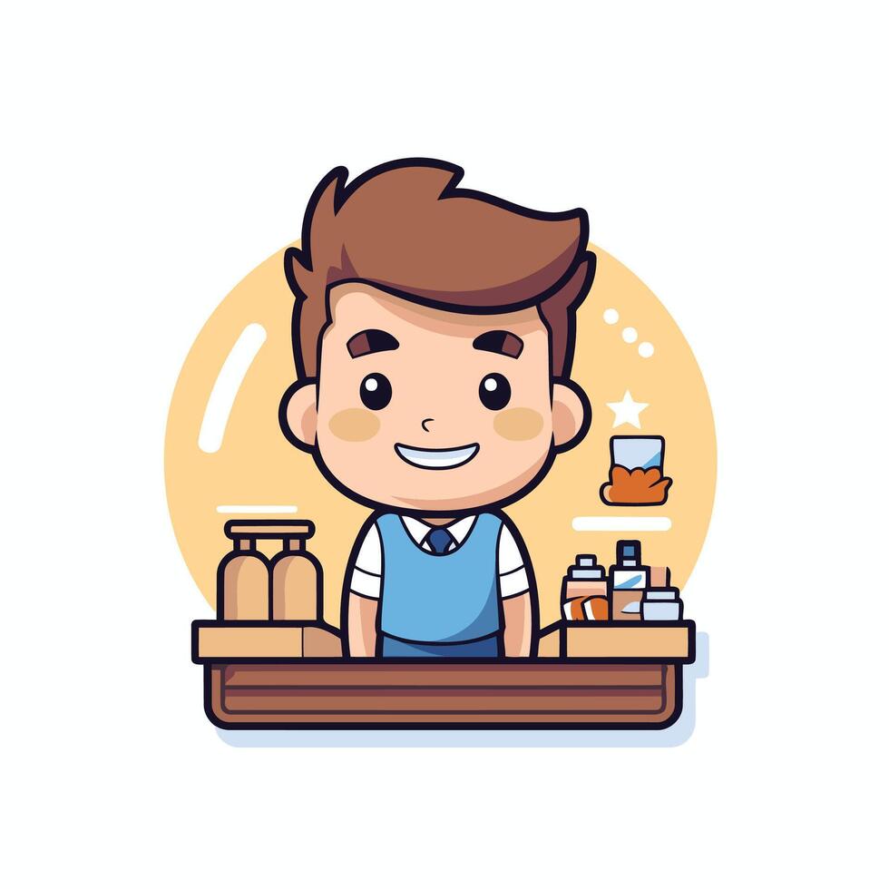 A cartoon character sitting at the counter of a coffee shop vector
