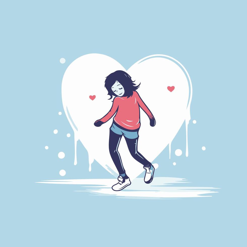 A girl is dancing in front of a heart vector