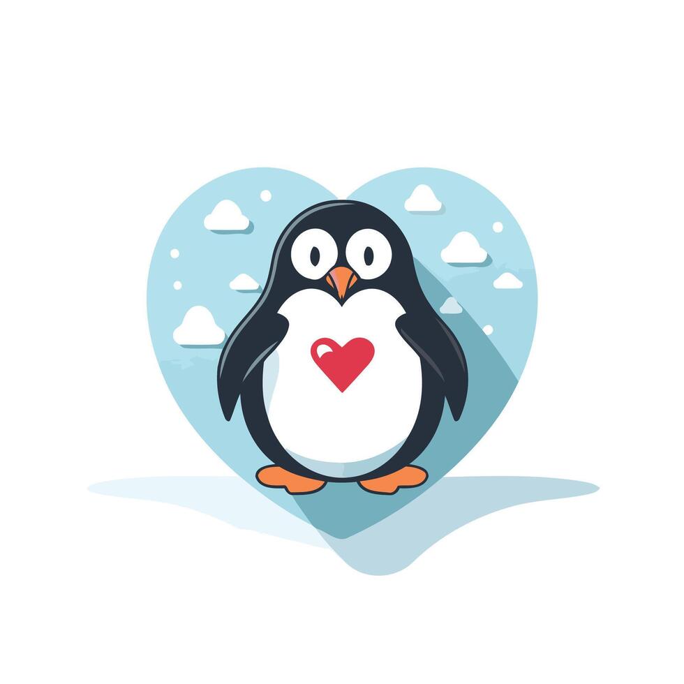 Penguin with heart on blue background vector