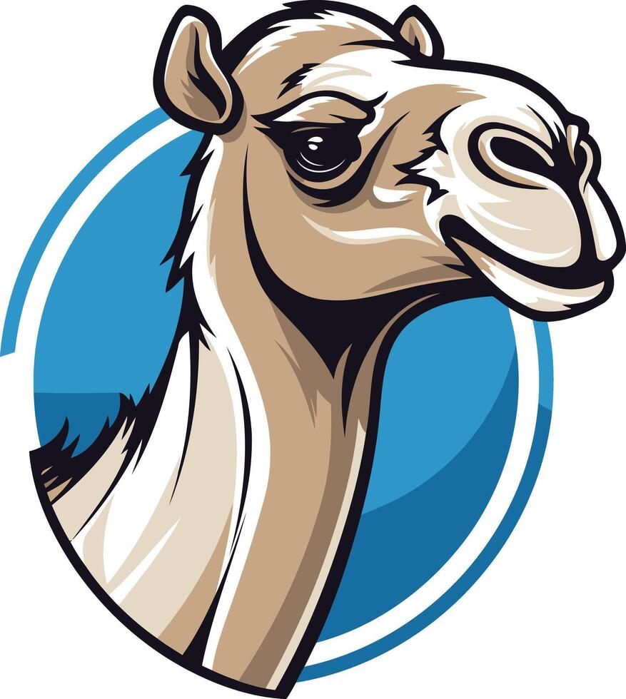 A camel head in a circle with a blue background vector