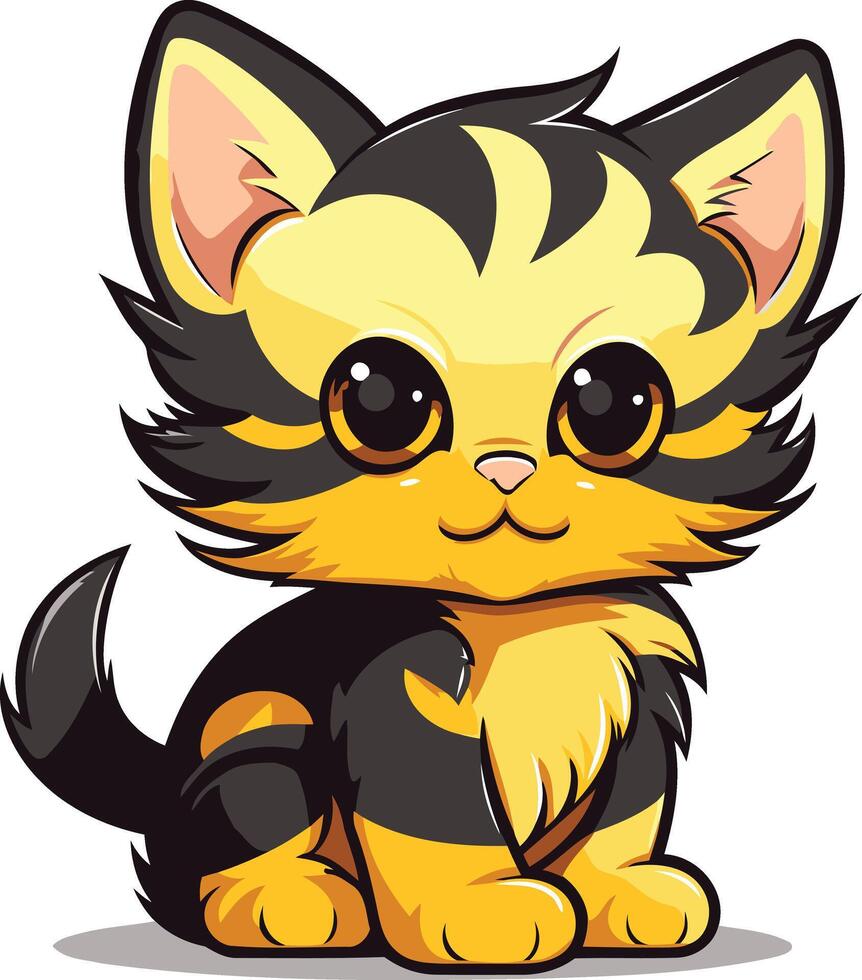 A cartoon kitten with big eyes and black and yellow fur vector
