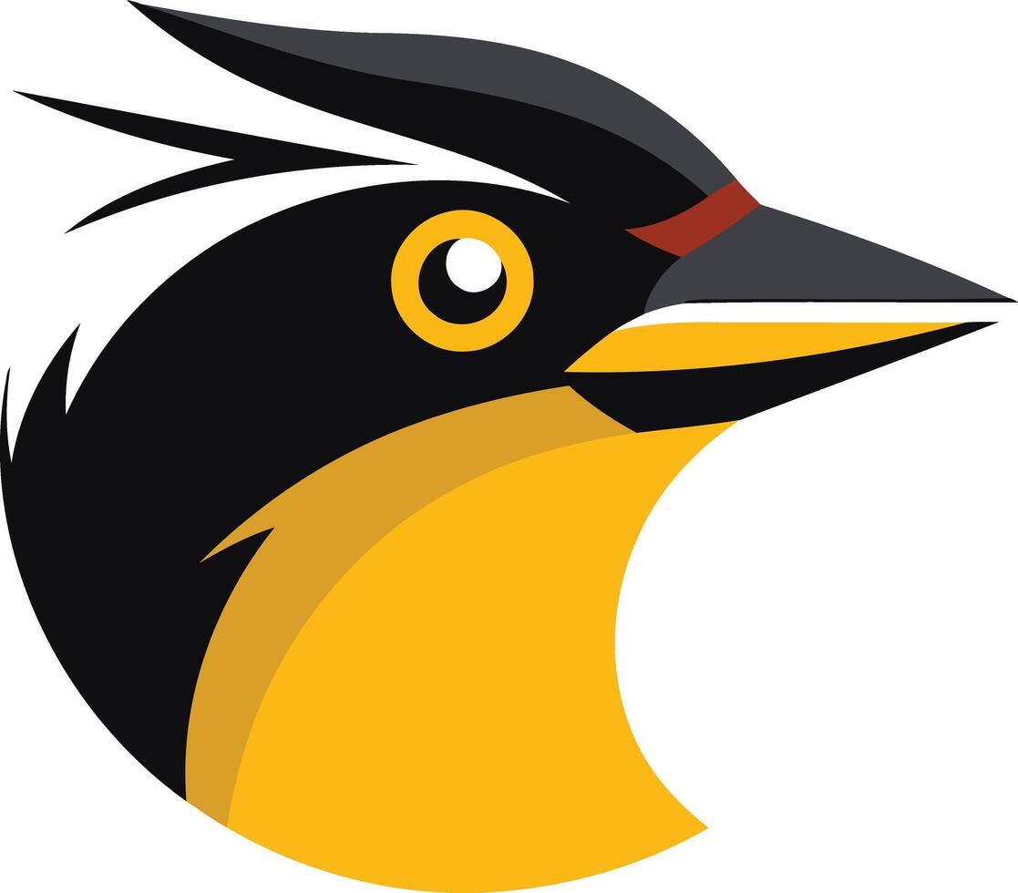 A black and yellow bird with a white beak vector