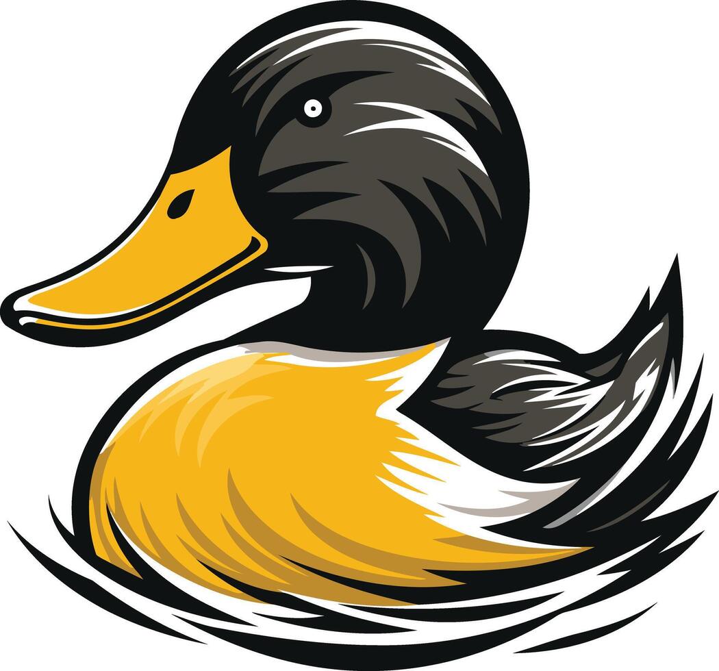 A duck with a yellow beak and black body vector