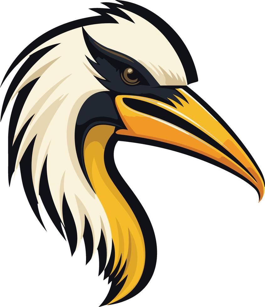 A bird head with a long beak and yellow beak vector