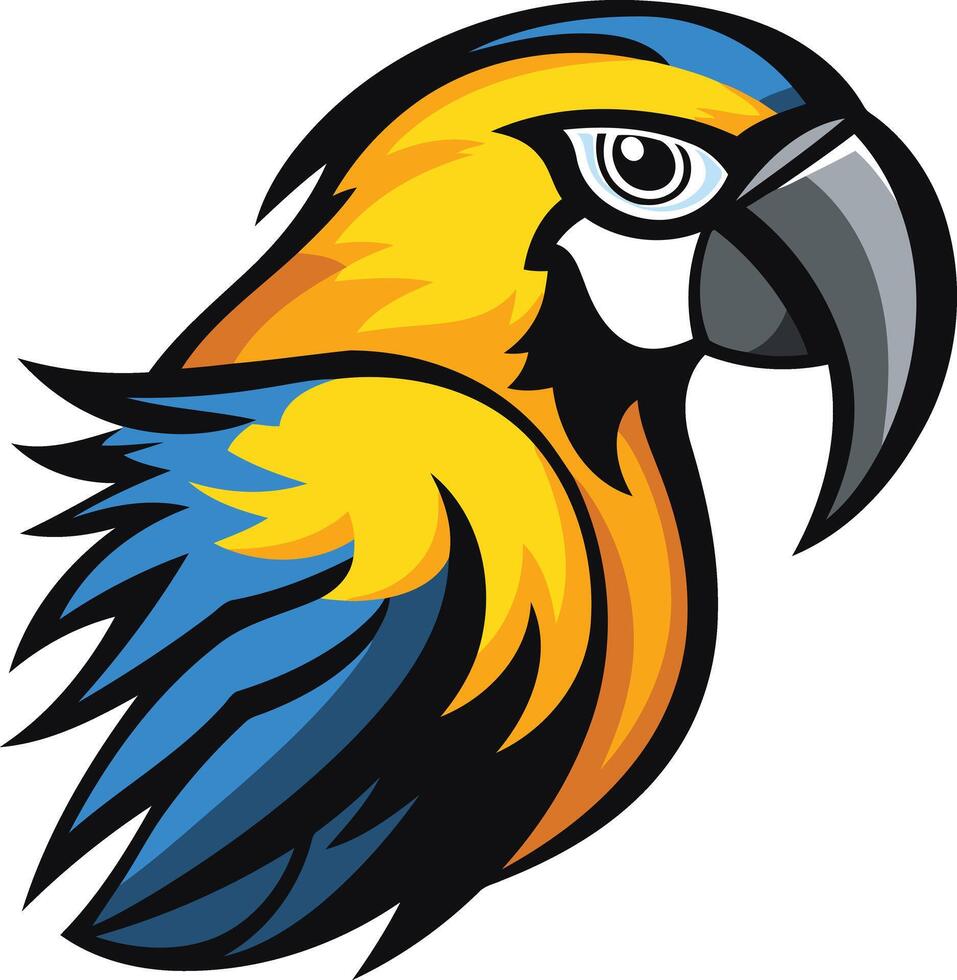 A parrot head with blue and yellow feathers vector