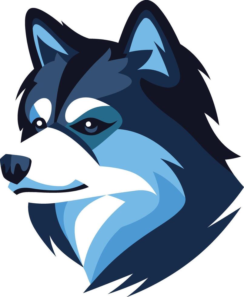 A blue and black husky dog head vector