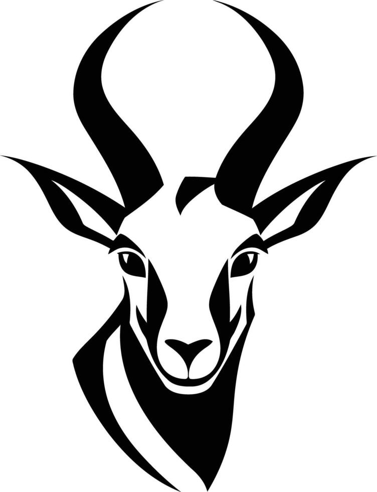 The head of an antelope is shown in black and white vector