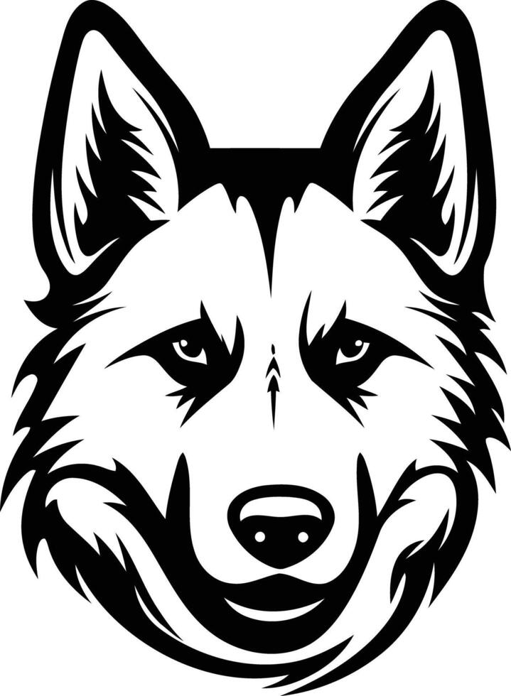 A black and white drawing of a wolf head vector