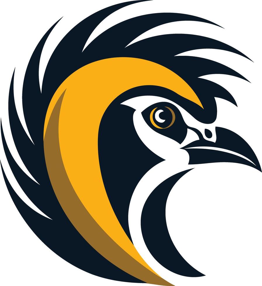 The head of a bird with a yellow and black feather vector