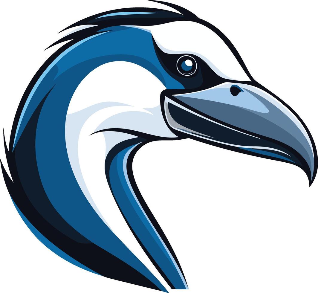 A blue and white bird head with a long beak vector