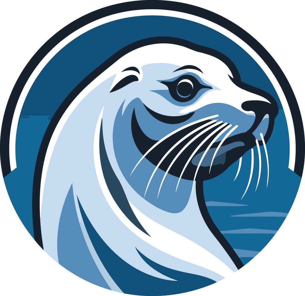 A seal head in a circle with blue and white stripes vector