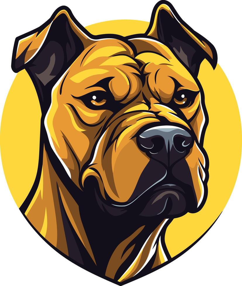 The head of a pit bull dog is shown in a yellow circle vector