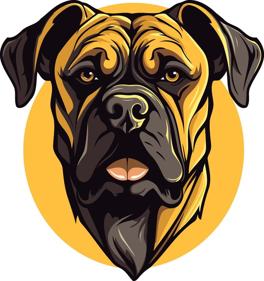 The head of a dog is shown in a yellow circle vector