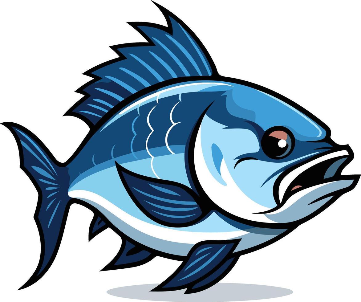 A cartoon blue fish with a big mouth vector