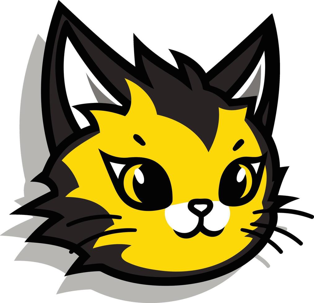 A cartoon cat with yellow eyes and black fur vector