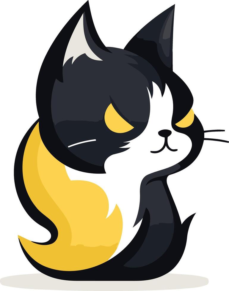 A cartoon cat with yellow eyes and black fur vector