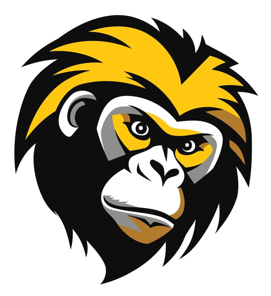 The head of a gorilla is shown in a black and yellow color scheme vector