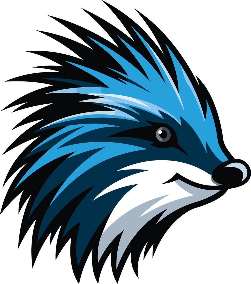 A hedgehog head with blue and black hair vector