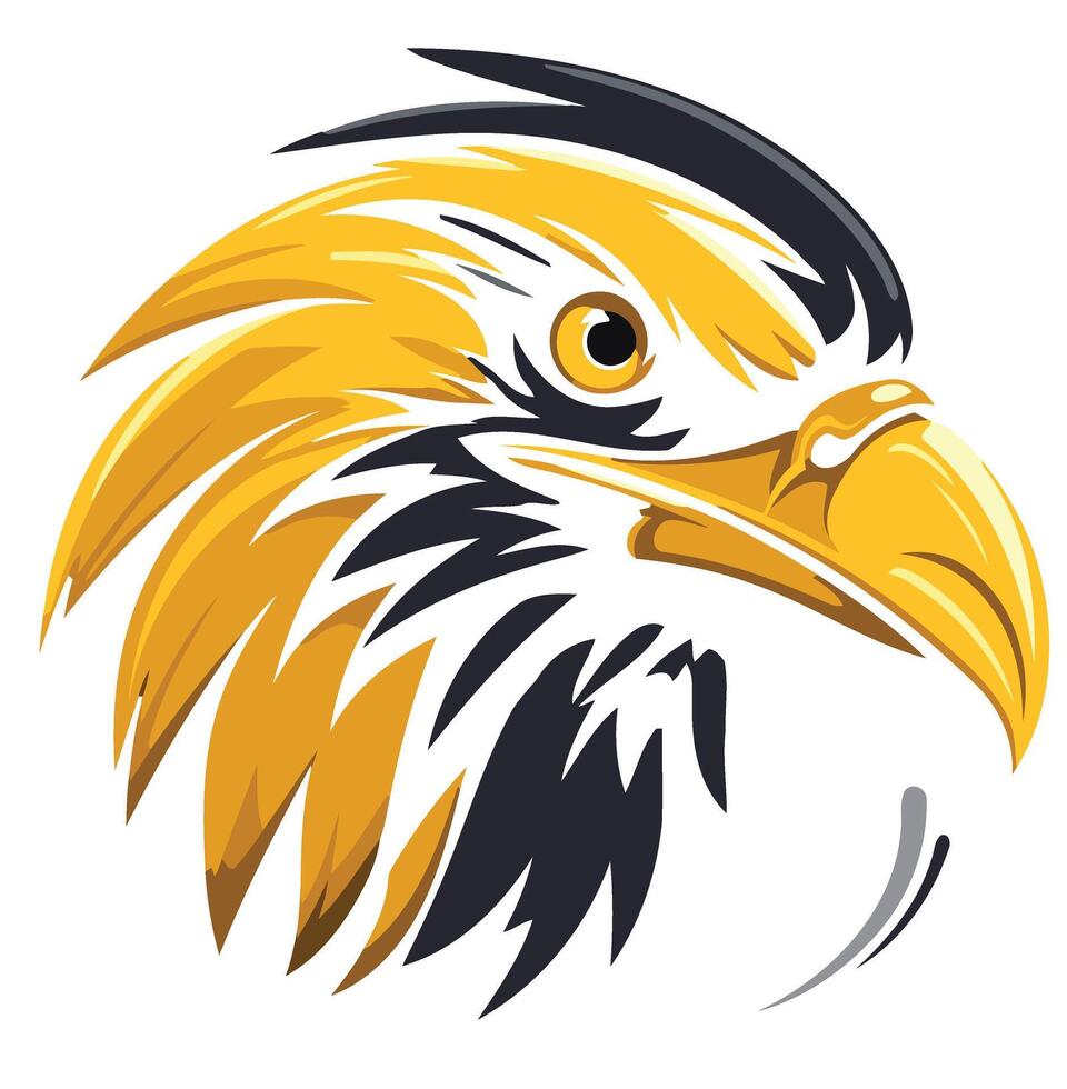 The head of an eagle is shown in a yellow and black color vector