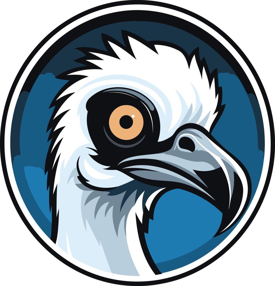 An ostrich head in a circle with a blue background vector