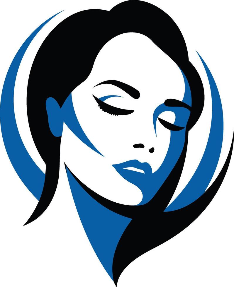 A woman's face with blue eyes and a blue background vector