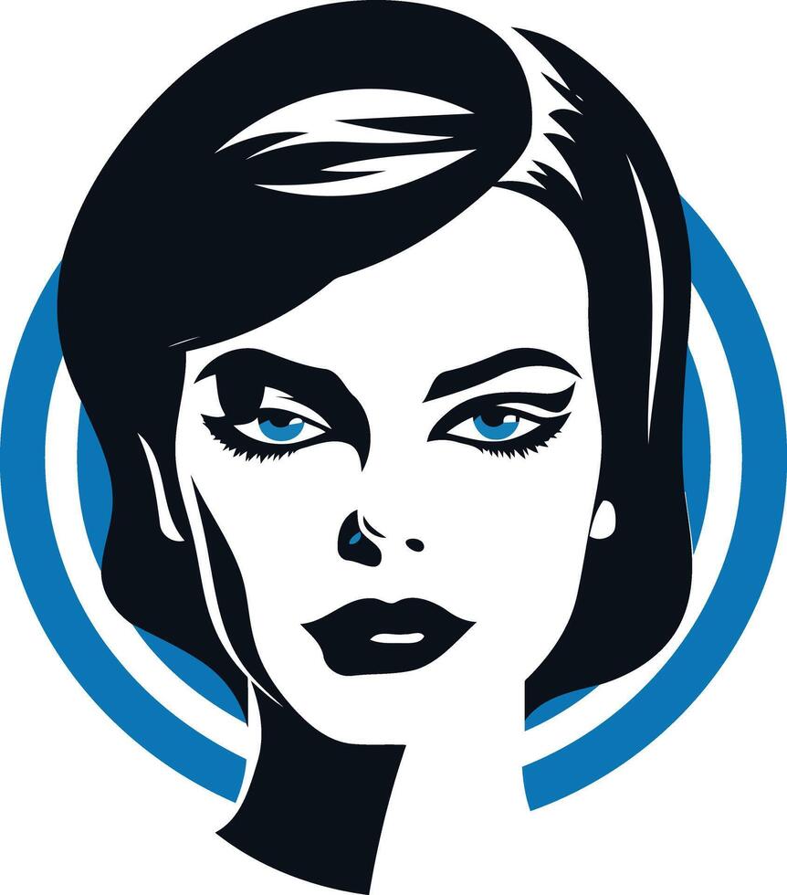 A woman's face with blue eyes in a circle vector