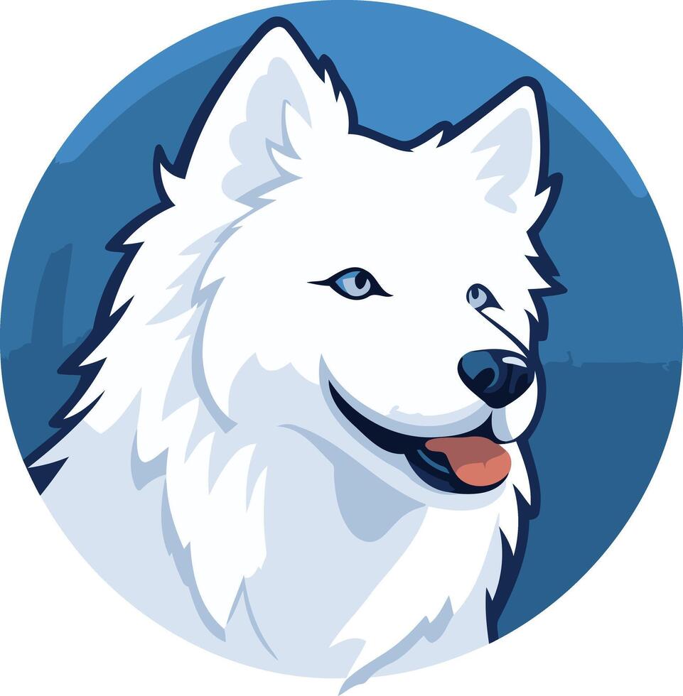 A white dog with blue eyes and a blue circle vector